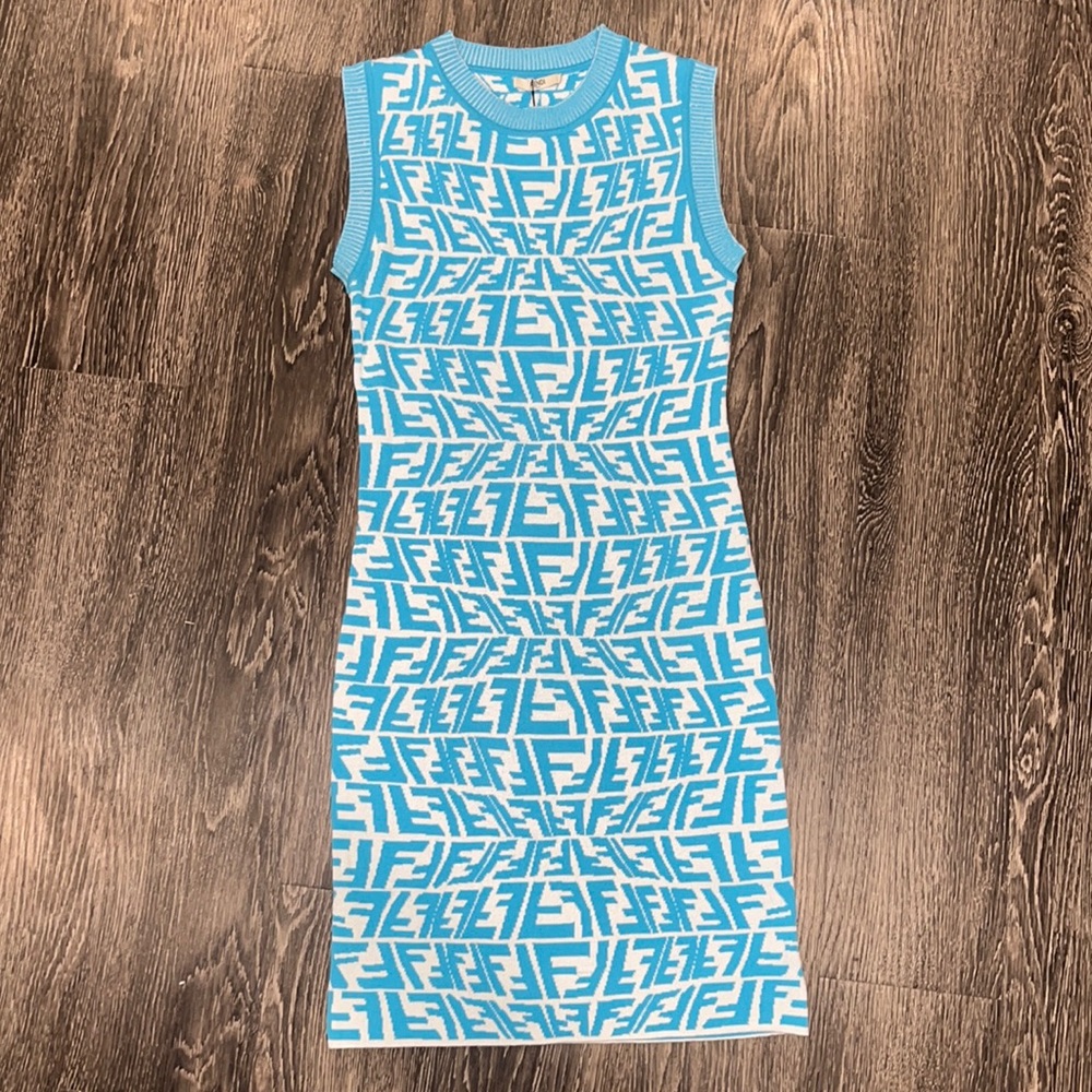 Fendi Blue Sweater Knit Dress Size Small
